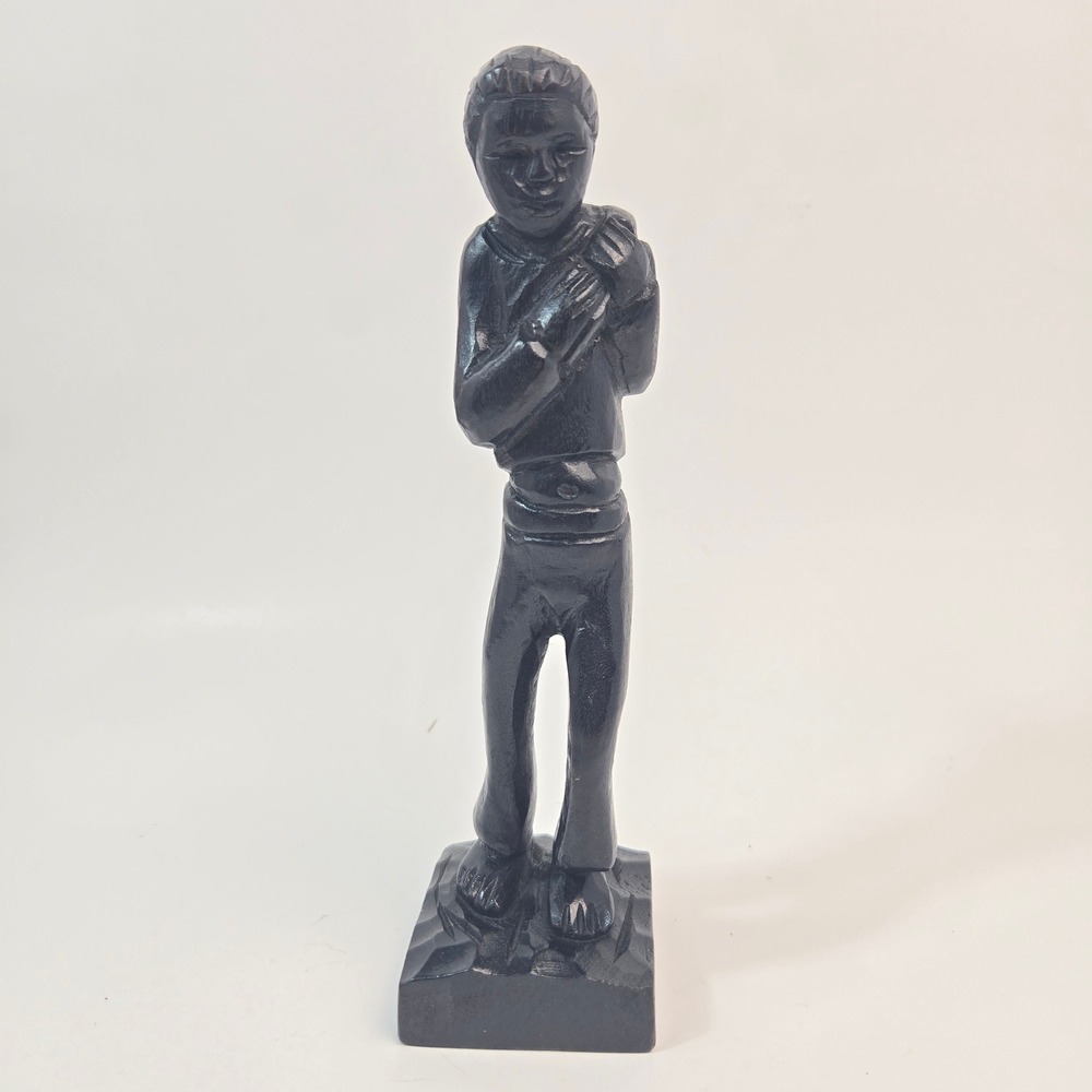 Vintage African Hand Carved Ebony Wood Boy Figurine Folk Art Statue 8.25 inch